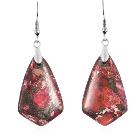 STAINLESS STEEL RED JASPER EARRINGS - Picture 2 of 4